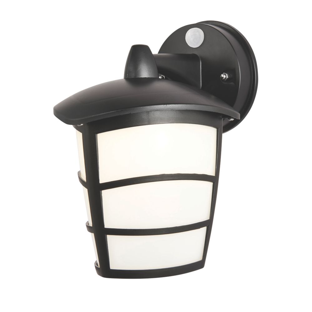 67756 LED Outdoor PIR Wall Light Black & Frosted Opal 500lm 6W LED Wall Lights Screwfix.com